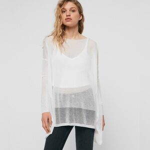 AllSaints White Sheer Whimsical Long Sleeve Tunic Top Oversized Layering XS